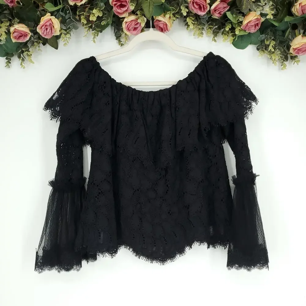 Revolve Alexis Laurena Off the Shoulder Black Top Size Medium NWT
